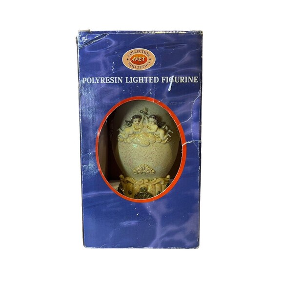 Vintage Angel Lighted Figurine Egg Shape Gold Edged Large Apex Collection - Picture 11 of 15